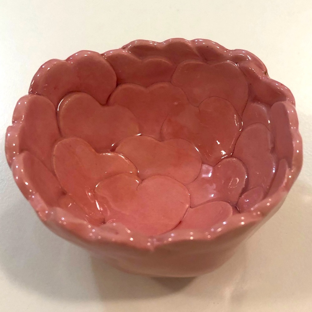 Hand Made Pink Heart Ceramic Bowl- an original